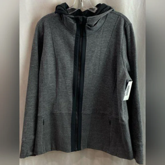 Athleta Fitted Victory Black and Gray Hoodie Jacket Size 1X MSRP $118 - Picture 2 of 5